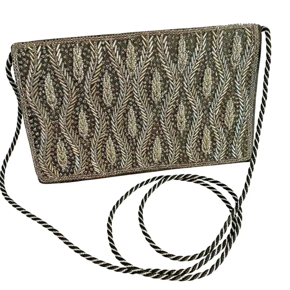 Black evening bag beaded convertible clutch purse dramatic elegant vintage